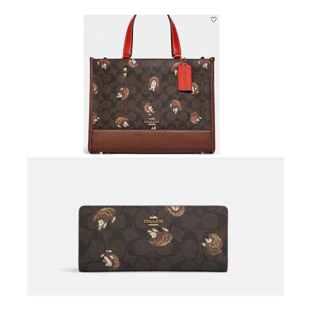 Coach Hedgehog Print Handbag and Matching Wallet Set